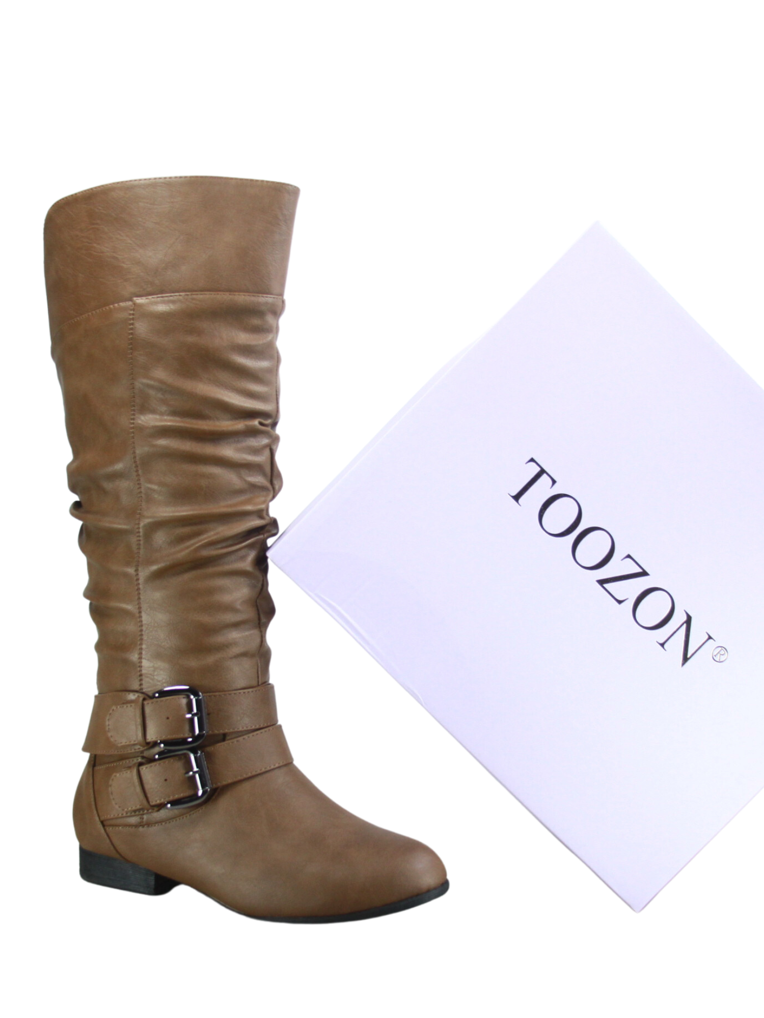 Women s Zipper Knee High Riding Boots Casual Flat Low Heel Winter Boots Shoes Cognac 6 Walmart