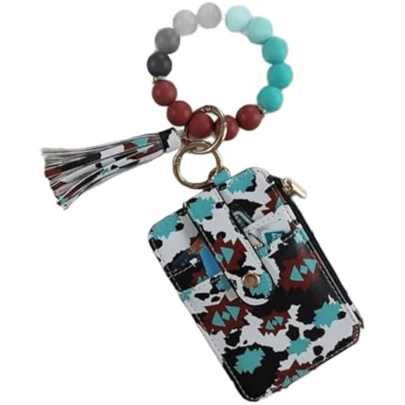 Tassel Keychain Stylish Western Cowboy Bead Keychain Wristlet Wallet for Card Holder Coin Purse