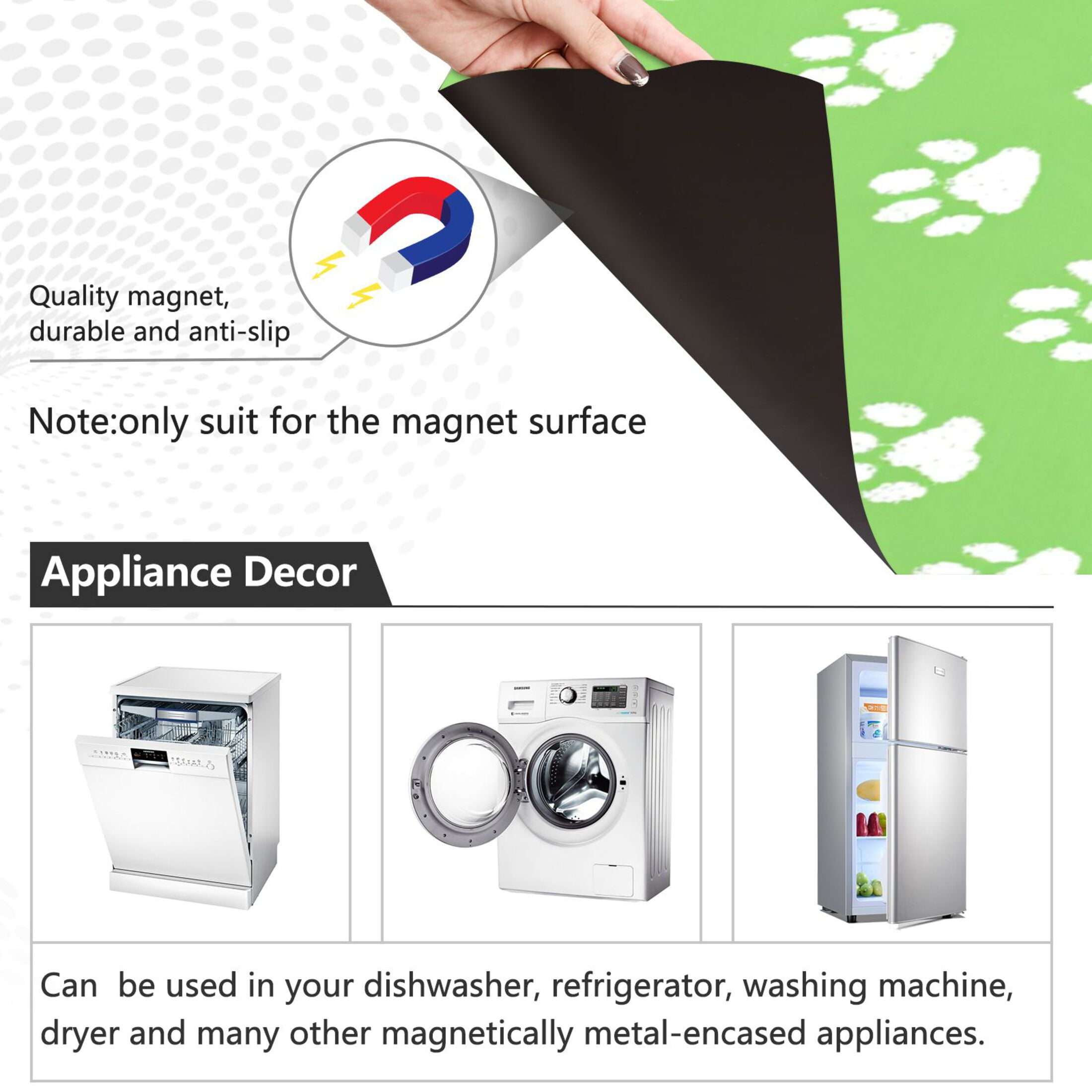 Dishwasher Magnetic Refrigerator Magnet Cover Sticker Home Decorative 23"x26" Green Paw Print Pattern