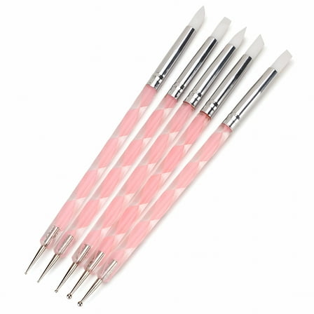 ACDANC 5Pcs Nail Art Dotting Tools Nail Silicone Brush Dual Head UV Gel Dotting Drawing Painting Pen Clay Sculpting Drawing Tools (Pink & Clear)