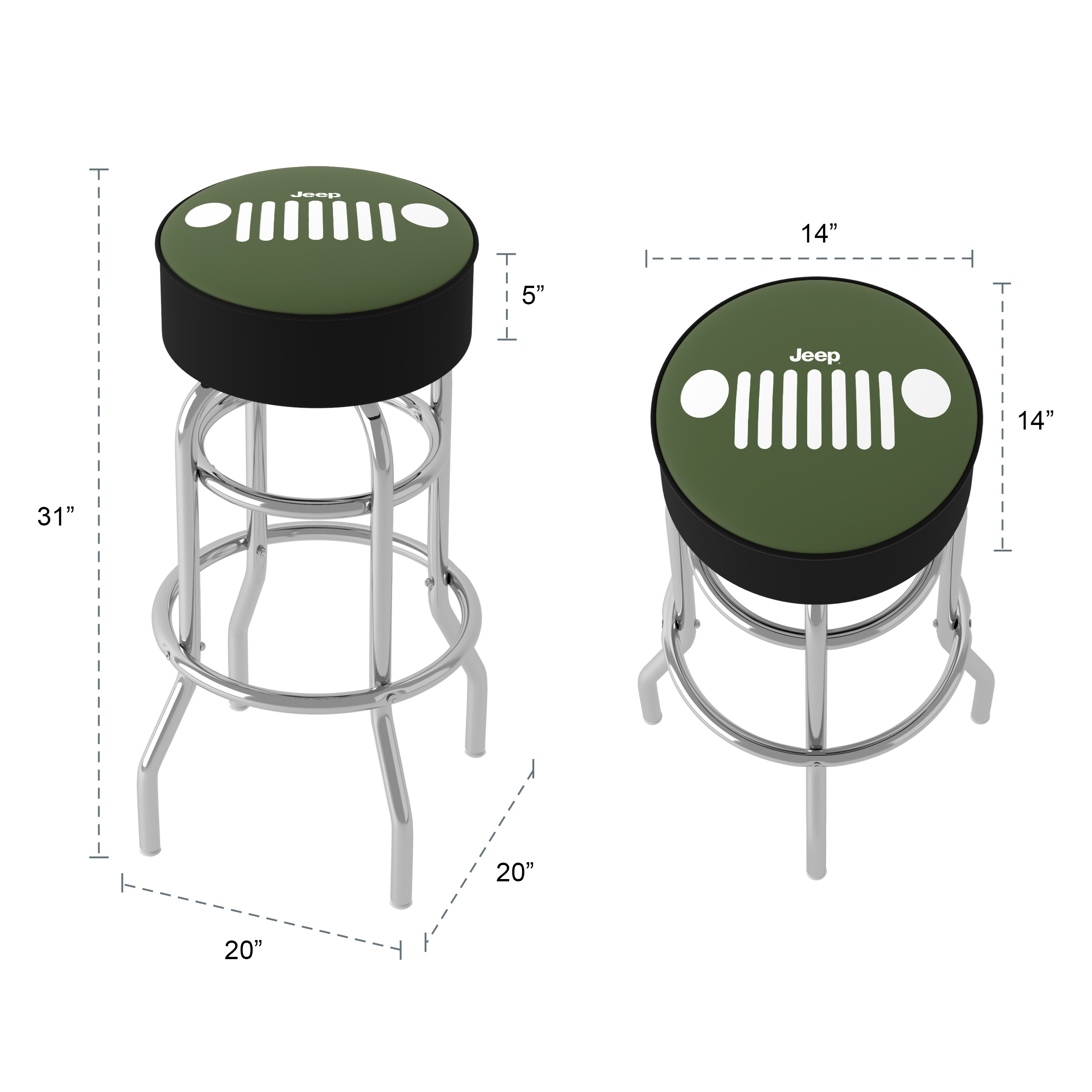 Trademark Gameroom Jeep Grille 1 Bar Stool with Padded Seat