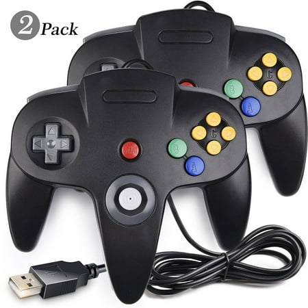 iNNEXT USB N64 Controller, 2 Pack Classic Retro N64 Wired USB PC Game pad Joystick, N64 Bit USB Wired Game Stick Joy pad Controller for Windows PC MAC Linux Raspberry Pi 3 Genesis