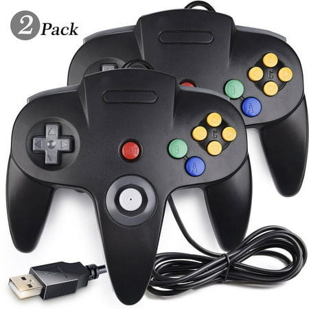 iNNEXT USB N64 Controller, 2 Pack Classic Retro N64 Wired USB PC Game pad Joystick, N64 Bit USB Wired Game Stick Joy pad Controller for Windows PC MAC Linux Raspberry Pi 3 Genesis Higan