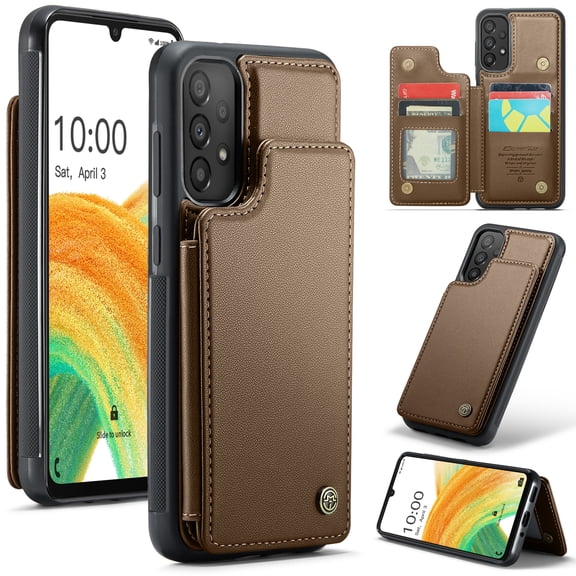 Mantto Case for Samsung Galaxy A33 5G with Card Holder, Retro PU Leather RFID Blocking Credit Card Slots Double Magnetic Clasp Flip Kickstand Shockproof Phone Cover for Samsung Galaxy A33 5G,Brown