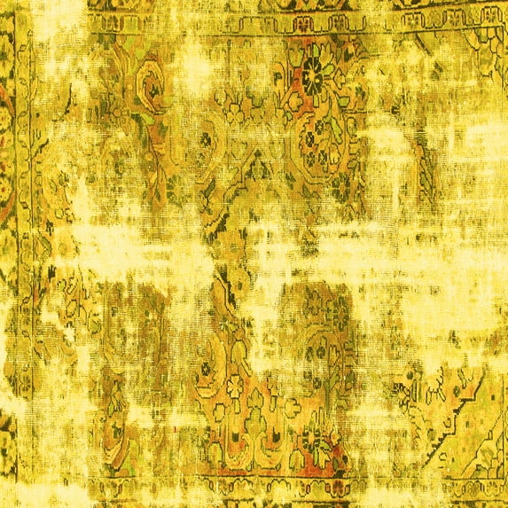 Ahgly Company Machine Washable Indoor Square Abstract Yellow Modern Area Rugs, 6' Square