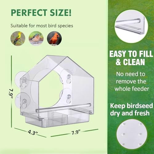 Window Bird Feeders with Strong Suction Cups - Clear Window Bird Feeders for Outside - Wild Bird Watching, Easy to Clean, Outdoor Birdhouse - Perfect for Garden,Yard,Elderly Viewing