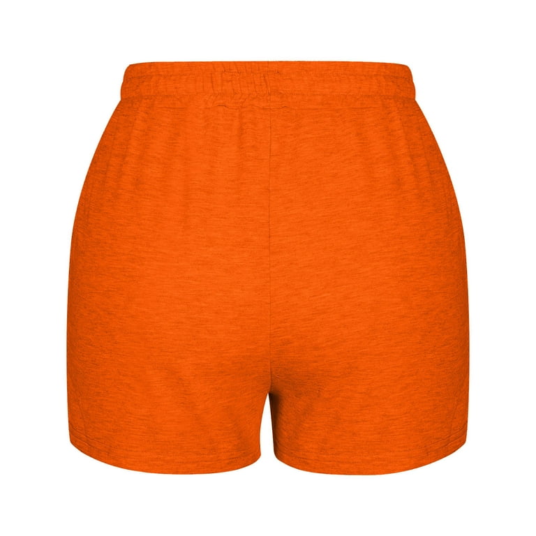 YWDJ Cute Athletic Shorts for Women Casual Summer Elastic Waist Sports  Loose Solid Short Pants Orange XL 