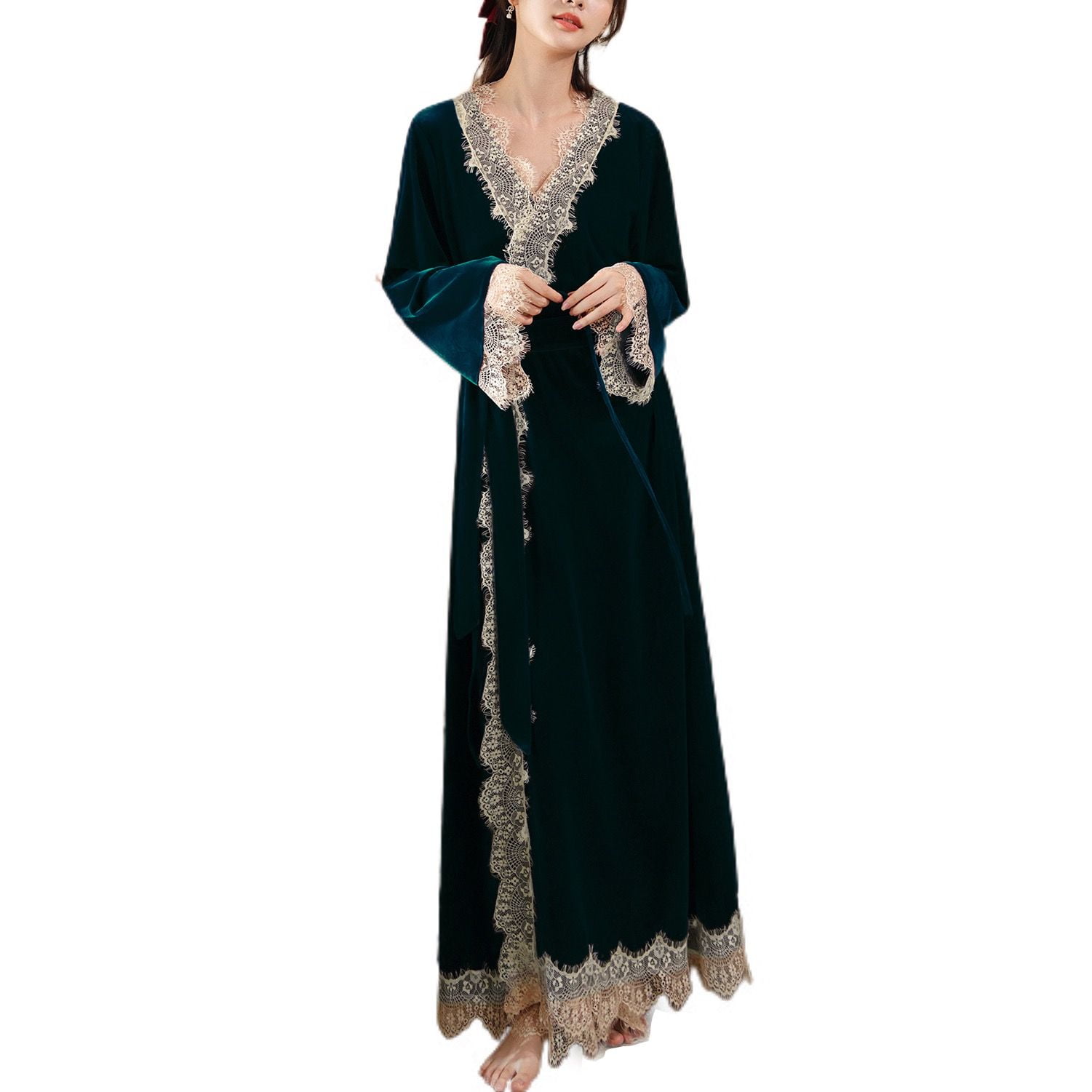 Homgro Women's Velvet Nightgown Bathrobe Set Luxury 2 Piece Full Length