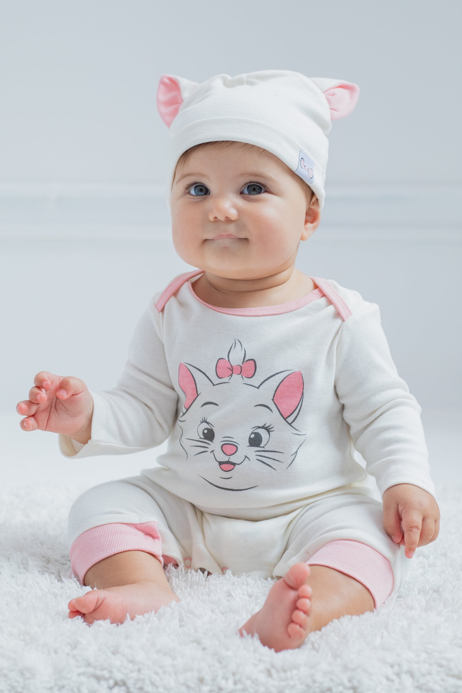 Disney Classics Marie Infant Baby Girls Snap Cosplay Coverall and Hat Newborn to Infant