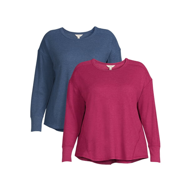 Terra & Sky Women's Plus Size Long Sleeve Waffle T-Shirt, 2-Pack ...