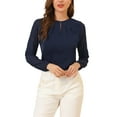 thumbnail image 6 of MODA NOVA Junior's Chiffon Shirt Long Sleeves Keyhole Neck Blouse Dark Blue M, 6 of 6