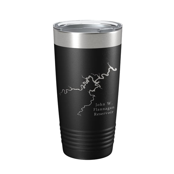 John W. Flannagan Reservoir Tumbler Lake Map Travel Mug Insulated Laser Engraved Coffee Cup Virginia 20 oz Black