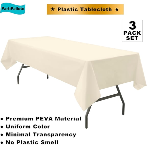 3-Pack Premium Plastic Ivory Tablecloth Disposable 54" x 108" Rectangle Cream Table CoverParty Milky Off White Table Cloths for Birthday Wedding Engagement Bridal Shower Banquet