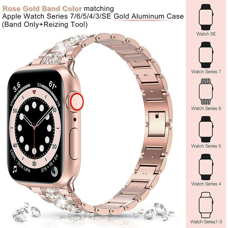 LELONG Compatible with Apple Watch Band 38mm 40mm 41mm Series 9 8 7 6 5 4 3  2 1 SE Ultra for women, Bling Replacement Bracelet iWatch Band, Sparkle