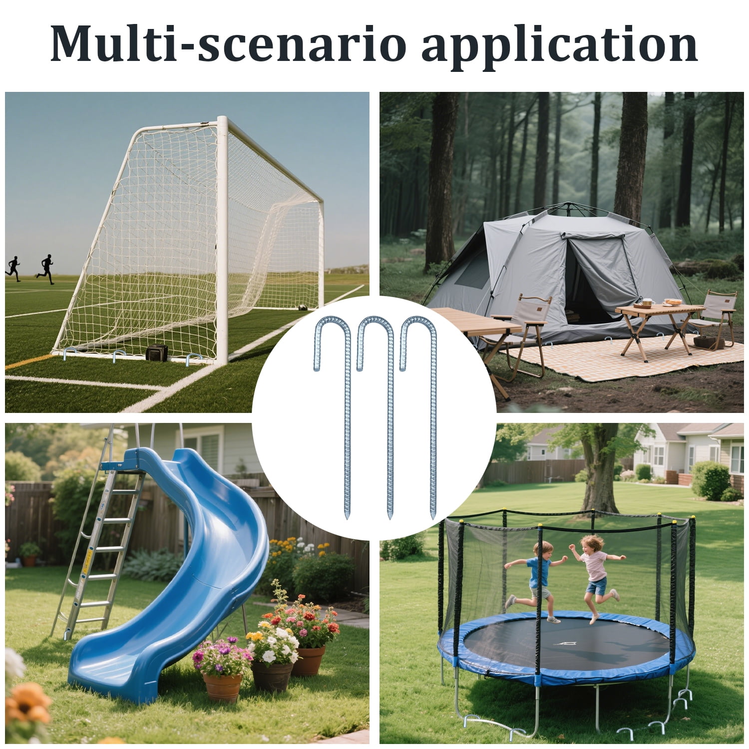 ZOOMPIL Ground Anchors, Galvanized Ground Anchors, 30cm Ground Stakes, J-Hook Rebar Stakes Suitable for Trampolines, Camping, Garden Sheds, Swings with Chisel Tip End, 12 Pack