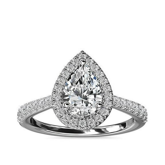 Diamond-Capitals 1.00 Carat Pear Cut Solitaire Natural Diamond (F-G/VS1) Wonderful Engagement Ring for her Solid 14K White Gold Size 7