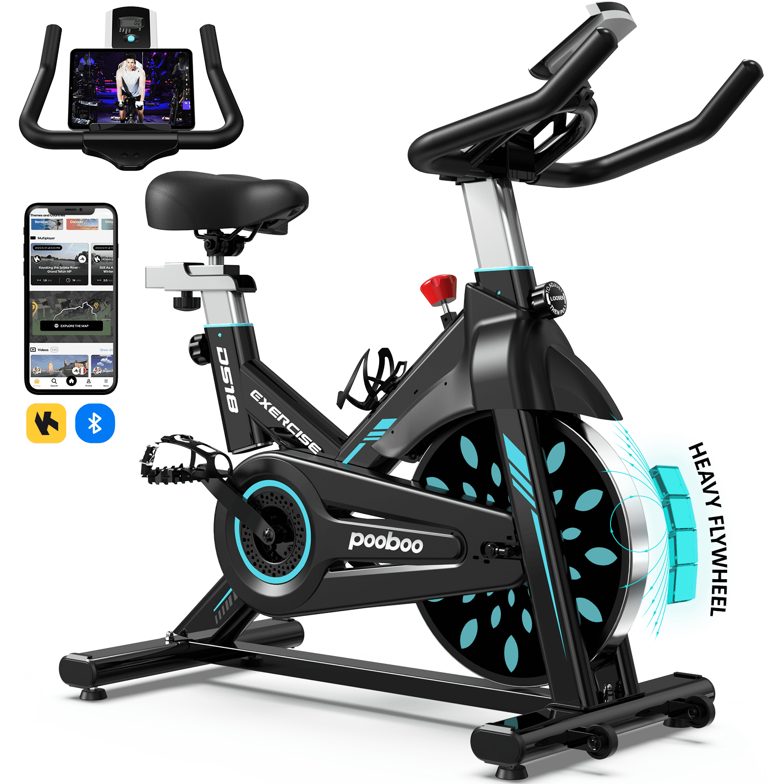 Pooboo Professional Magnetic Indoor Cycling Bike Stationary Exercise Bikes Home Cardio Workout Bicycle 350lb
