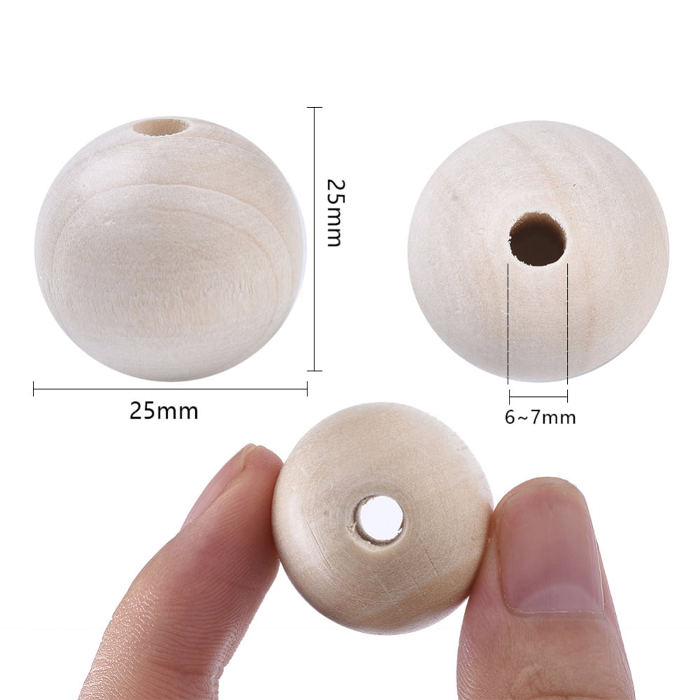 200pcs Natural Unfinished Wood Beads Waxed Wooden Beads Smooth Surface Round Macrame Beads Large Hole Beads Floral White 25mm Hole: 6~7mm