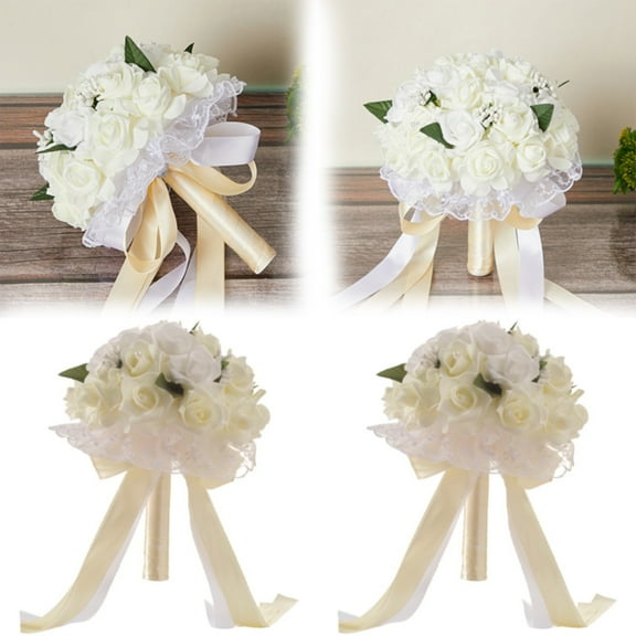 Fake Flower Bouquet Artificial And Dried Flower Colors Bridal Bouquet Ribbon Wedding Bouquet Bride Holding Flower Pe Rose Bridesmaid Wedding Foam Flowers Rose,Beige Household Imitation