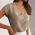 thumbnail image 2 of Women Summer Tops Women Tops Cap Sleeve Textured Dressy Casual V Neck Shirts 2025 Summer Business Work Blouses Outfits Short Sleeve Athletic Thin Womens Tee Shirts Blouses for Fashion Khaki 2XL, 2 of 5