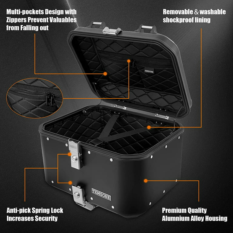Motorcycle Top Box , Helmet Luggage Storage Top Case, Moped/Scooter Trunk  Tour Tail Box, With Soft Backrest Universal Mounting Hardware And Lining