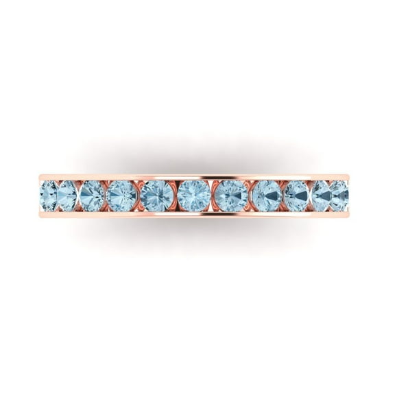 0.39 ctw Wedding Band for Women - 18K Rose Gold Simulated Blue Diamond Stackable Eternity Ring