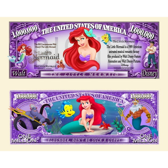 Anime Source The Little Mermaid Under The Sea Ariel Character Commemorative Novelty Million Bill with Semi Rigid Protector