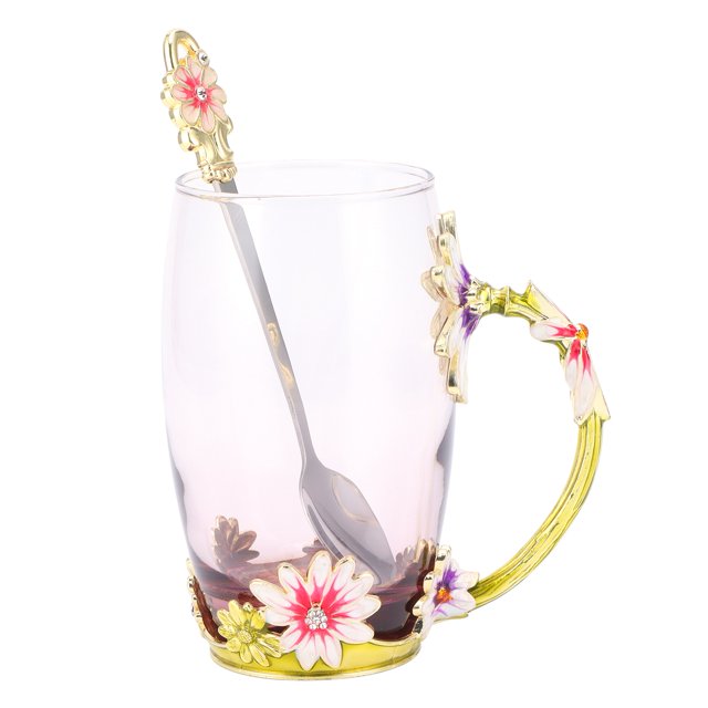 Yajisi Taza de Vidrio Flor Verde 350 ml / 11.8 oz