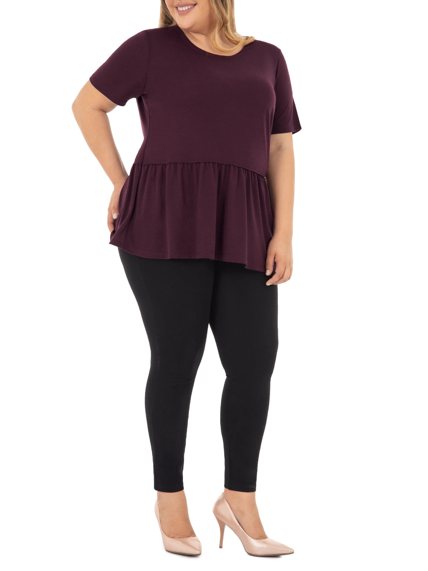 Wright's Women's Plus Size Short Sleeve Crew Neck Classic Peplum Top/Blouse, 1X-4X