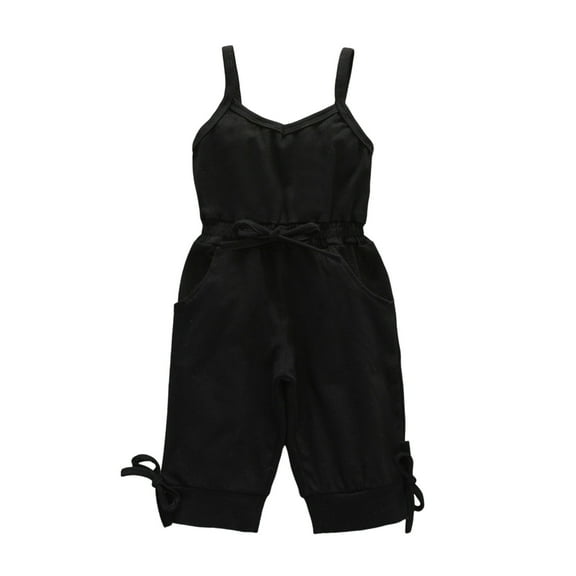 ZACPNCV Toddler Girls Strap Sleeveless Romper Jumpsuit Bodysuit Shorts Overalls Solid Color Summer Outfits Set Black 1-2 Years