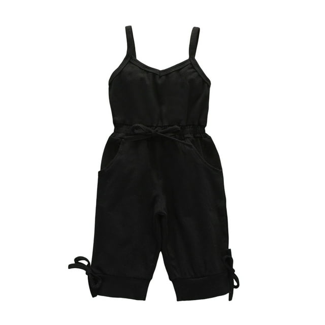 Posijego Baby Girls Jumpsuit Sleeveless Spaghetti Strap Rompers Summer One-Piece Cotton Bodysuit with Pockets