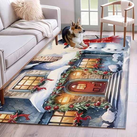 3'x5' Area Rugs, Christmas Indoor Outdoor Area Rug for Living Room Bedroom, Xmas Snowman Winter Snowflake Farmhouse Washable Bathroom Rugs Kitchen Floor Carpet Mats Home Decor Aesthetic