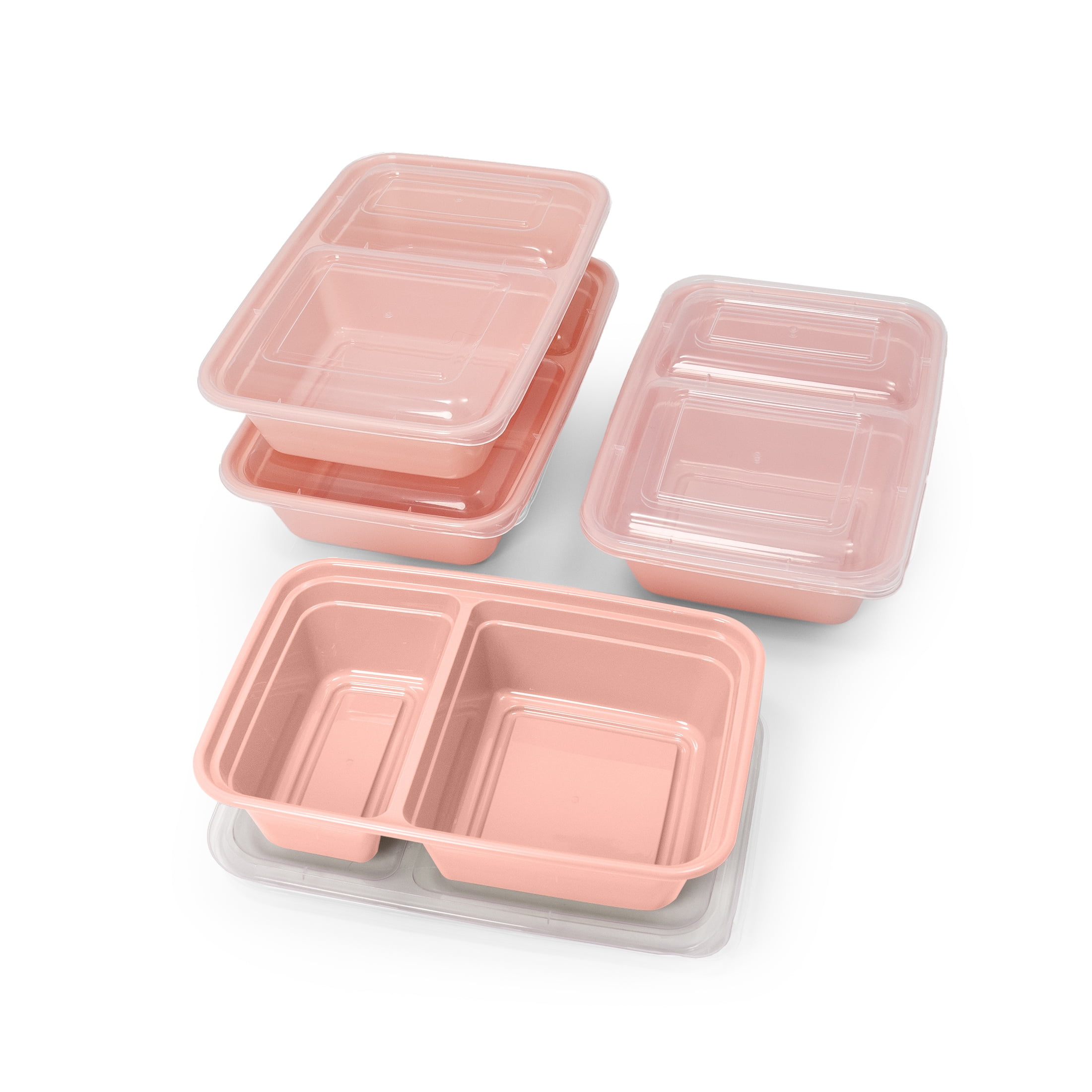 Mainstays 5-Pack 2-Compartment BPA-Free Plastic Meal Prep Food Storage Containers, 0.9L, Pink Blush