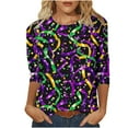 thumbnail image 2 of Nmnitkp Spring 2026 Womens Tops Fashion 3/4 Sleeve Tops for Women Mardi Gras Mask Print Loose Crew Neck Women's T-Shirts, Casual Carnival Spring Wear Women's Tops, Tees & Blouses Purple,3XL, 2 of 6
