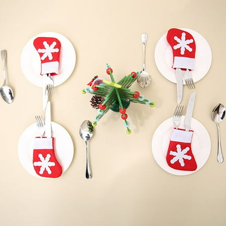 

WOXINDA Holder Pocket 4Pcs Christmas Kitchen Decor Cutlery Tableware Xmas Dinner Bag Home Decor
