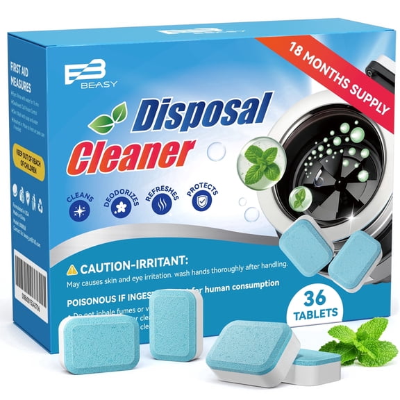 Beasy Garbage Disposal Cleaner and Deodorizer, 36 Pack XXL Powerful Foaming Sink Disposal Cleaner Tablets, Mint Scent Garburator Freshener, Natural Kitchen Drain Cleaning Care, 18 Months Supply