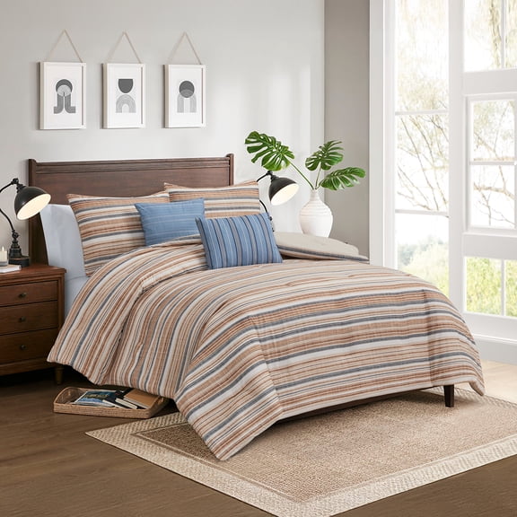 Modern Threads 5-Piece Monty Jacquard Printed Striped Reversible Comforter Set, King
