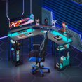 L Shaped Gaming Desk with LED Lights & Power Outlets Reversible 56