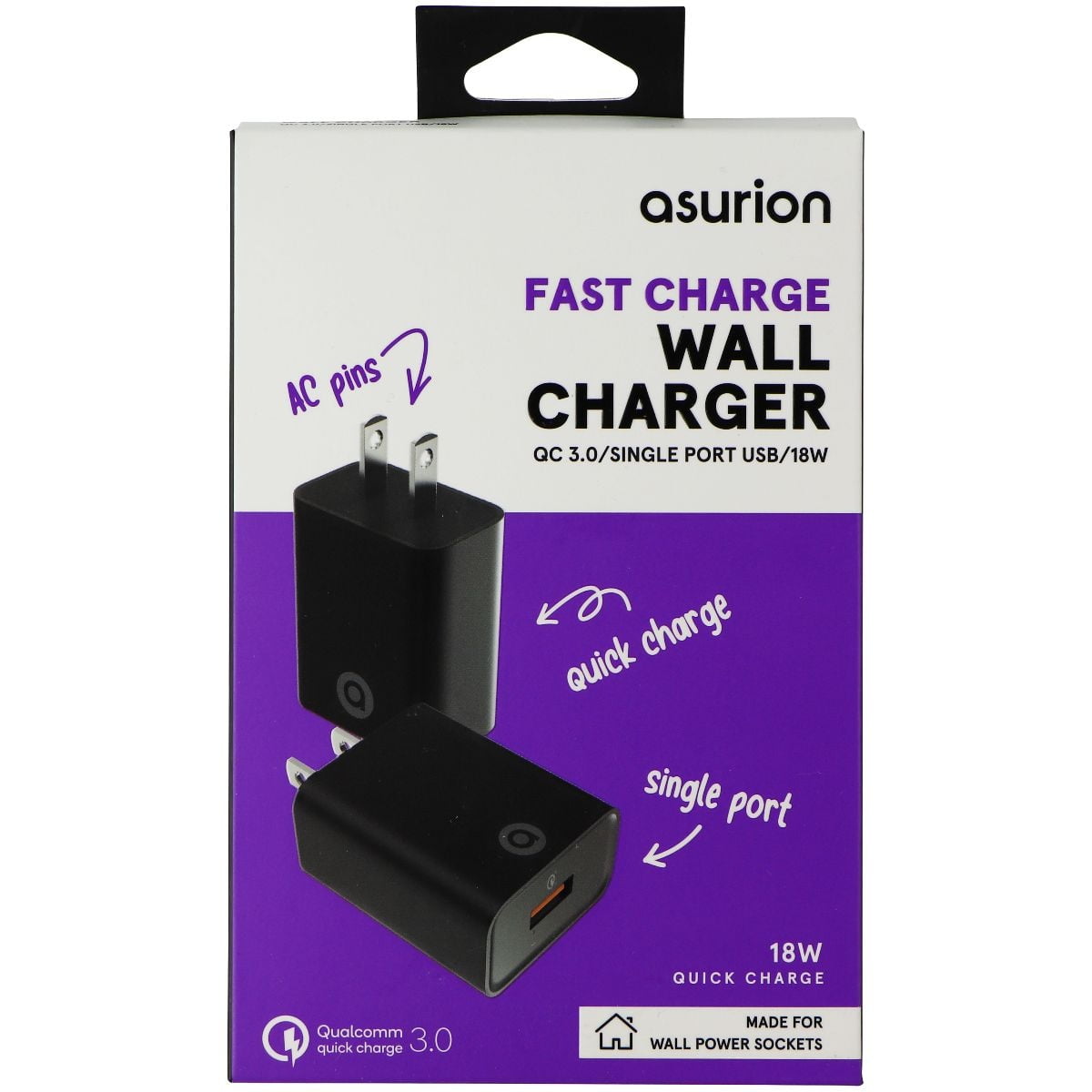 Asurion (18W) Fast Charge Single USB Wall Charger with QC 3.0 Black