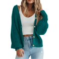 thumbnail image 2 of Fshiont Women's Chunky Knit Open Front Sweater Long Sleeve Button Loose Short Cardigan Outerwear Coats Turquoise XL, 2 of 8