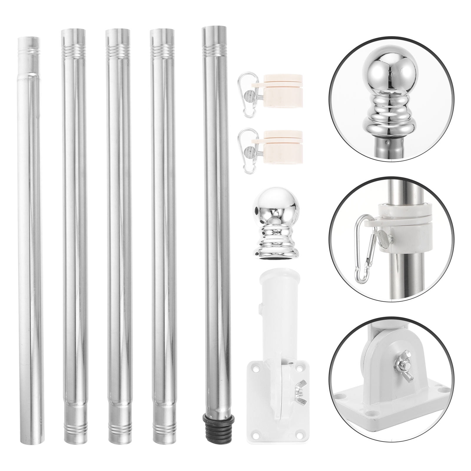 YOSADIER Five-section Stainless Steel Flagpole Set Silver 1 Set For Wall
