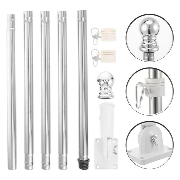 FRCOLOR 1 Set of 1.8 Flag Pole Stainless Steel Flag Poles With Buckles