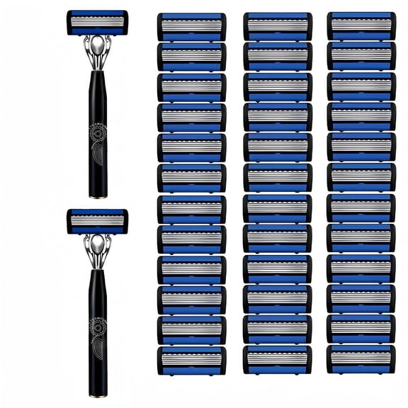 Steampunk Design Razor Kit: 2 Handles & 36 Blade Refills - Stainless Steel Safety Razor for Men with Anti-Slip Grip, Gift Ready Shaving Set