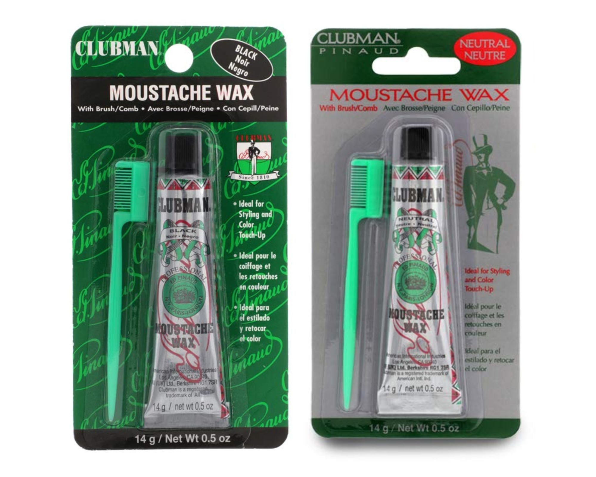 Clubman Moustache Wax Hang Pack 0.5 oz Neutral + Black