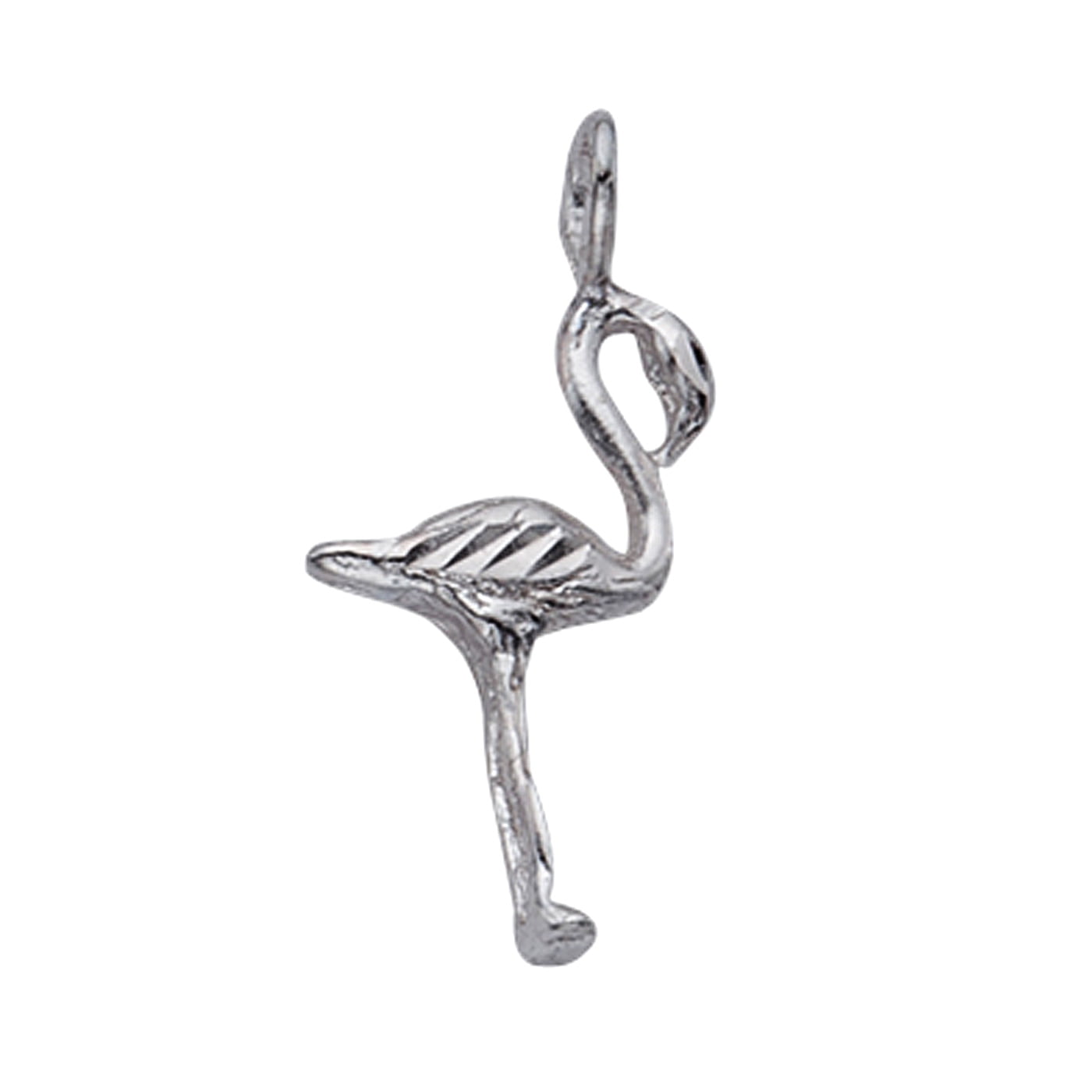 Sterling Silver Charm Bracelet Attached 3D Standing Flamingo Charm Head Curved To Throat