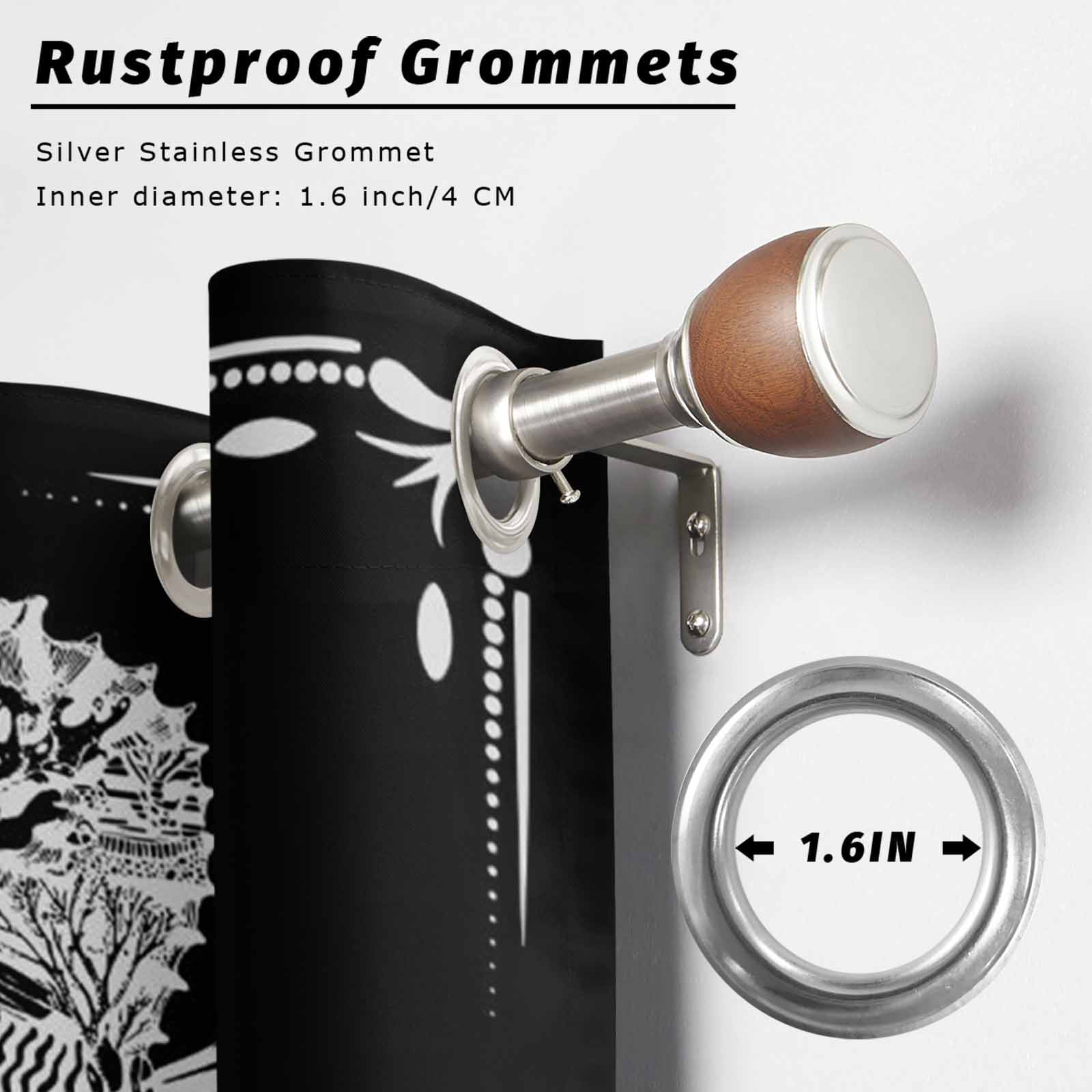 White Seahorse Outdoor Curtains for Patio, Retro Marine Life Black Background Sunshade Privacy Drapes Grommet Waterproof Outside Curtains for Porch/Cabana/Balcony 54"x 108", 1 Panel