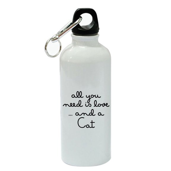 All You Need Is Love And A Cat White Aluminum Sports 20 oz Water Bottle