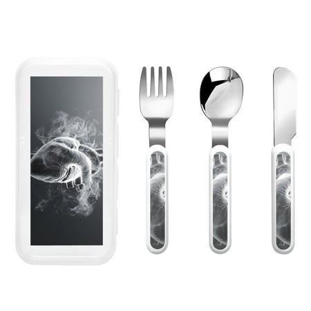 

Cauagu Heart Illustration Print 3-Pieces Toddler Cutlery Set Kids Silverware Set with Spoons Forks & Knife Stainless Steel Utensils for Kids Dishwasher Safe