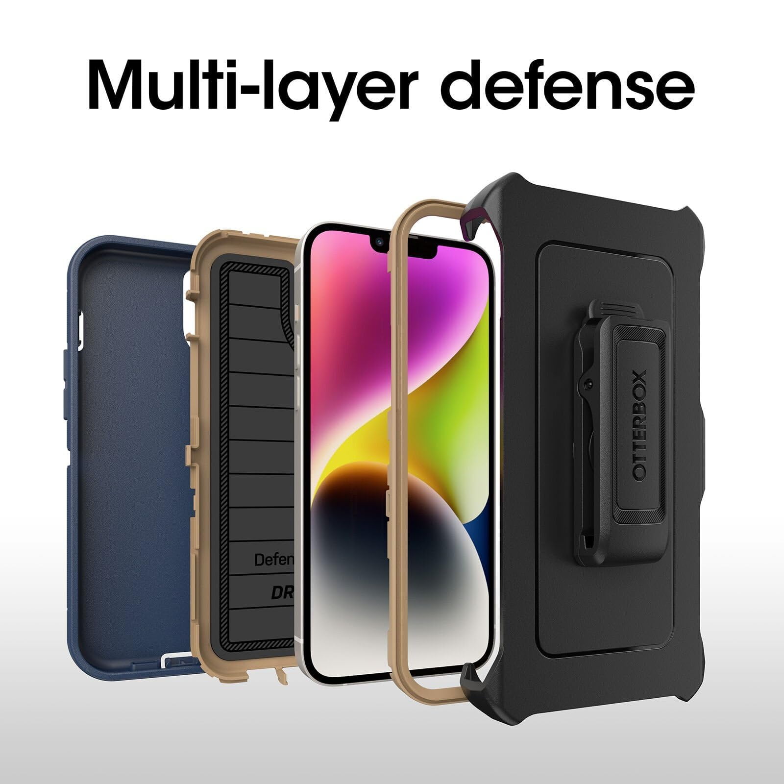 OtterBox Defender Series Screenless Edition Case for iPhone 14 Plus Only - Holster Clip Included - Microbial Defense Protection - Non-Retail Packaging - Blue