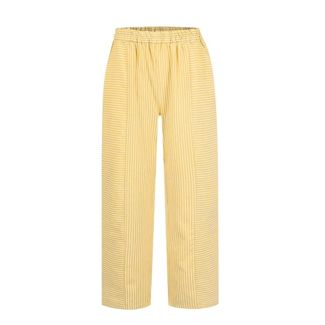 Pantalons d'Été pour Femmes, Pantalons pour Femmes, Mode Été Taille Élastique Poches Pantalons Décontractés Rayés Longueur Complète, Pantalons d'Été pour Femmes, Pantalons Décontractés pour Femmes